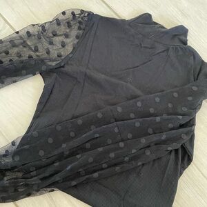 black bodysuit - sheer puff sleeve -swiss dot NWT